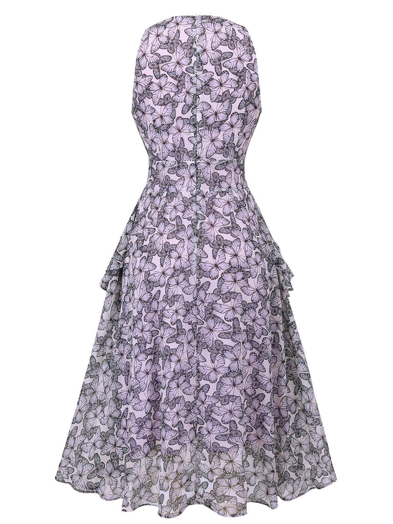 Purple 1930s Butterfly V-Neck Sleeveless Dress, vintage dress, retro fashion - perfect for women who love vintage and retro fashion