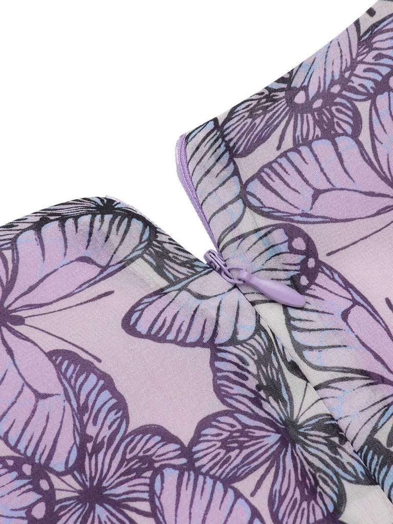 Purple 1930s Butterfly V-Neck Sleeveless Dress, vintage dress, retro fashion - perfect for women who love vintage and retro fashion
