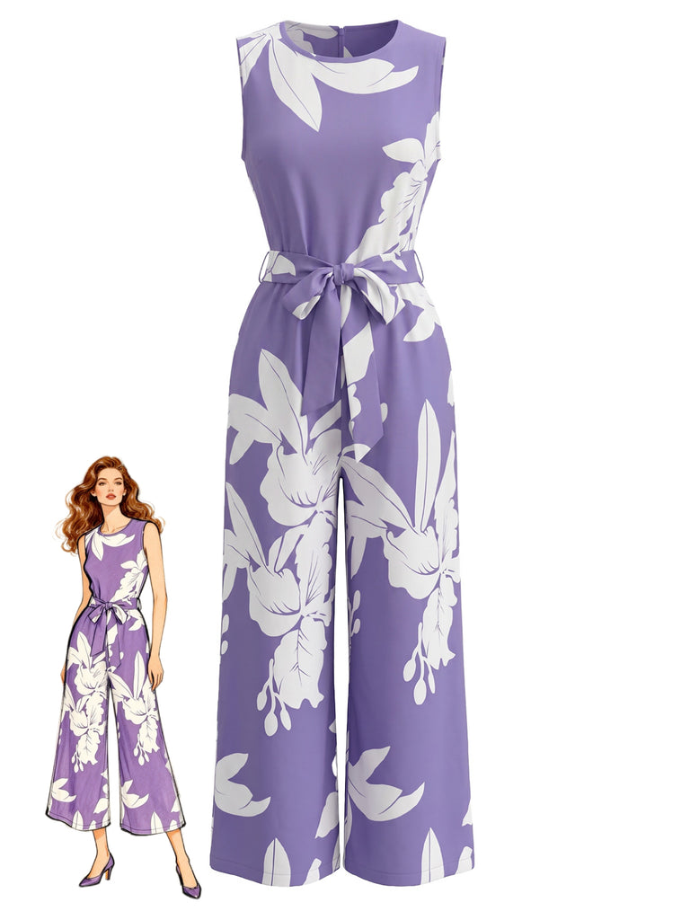 Elegant Purple 1930s Vintage Floral Jumpsuit 1