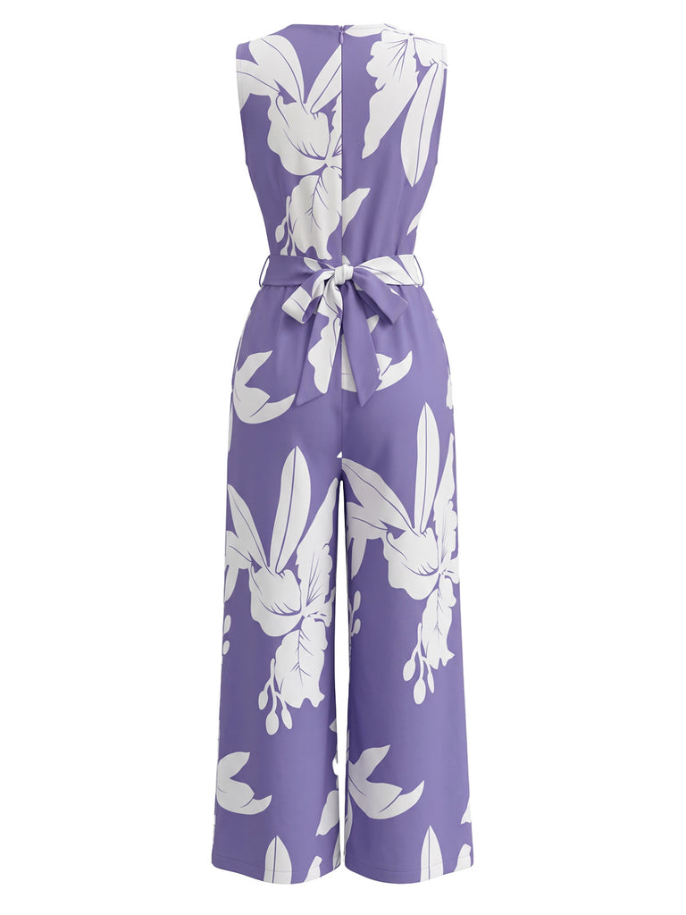Elegant Purple 1930s Vintage Floral Jumpsuit 2