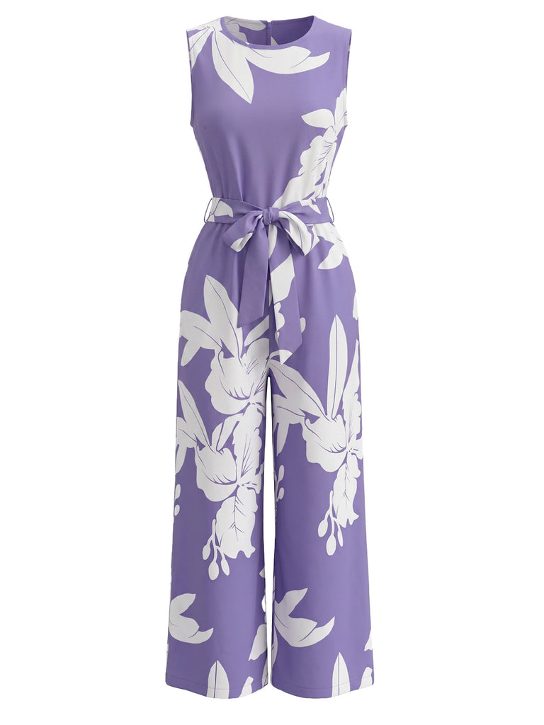 Elegant Purple 1930s Vintage Floral Jumpsuit 3