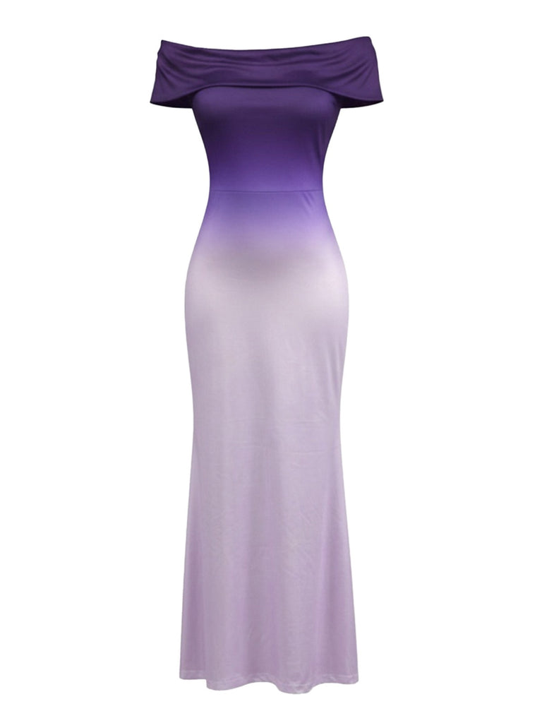 purple ombre dress Purple 1930s Ombre Off-Shoulder Backless Maxi Dress
