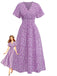 Purple-1940s-Ditsy-Floral-Short-Sleeves-Fitted-Midi-Dress, vintage, retro, dress