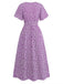 Purple-1940s-Ditsy-Floral-Short-Sleeves-Fitted-Midi-Dress, vintage, retro, dress