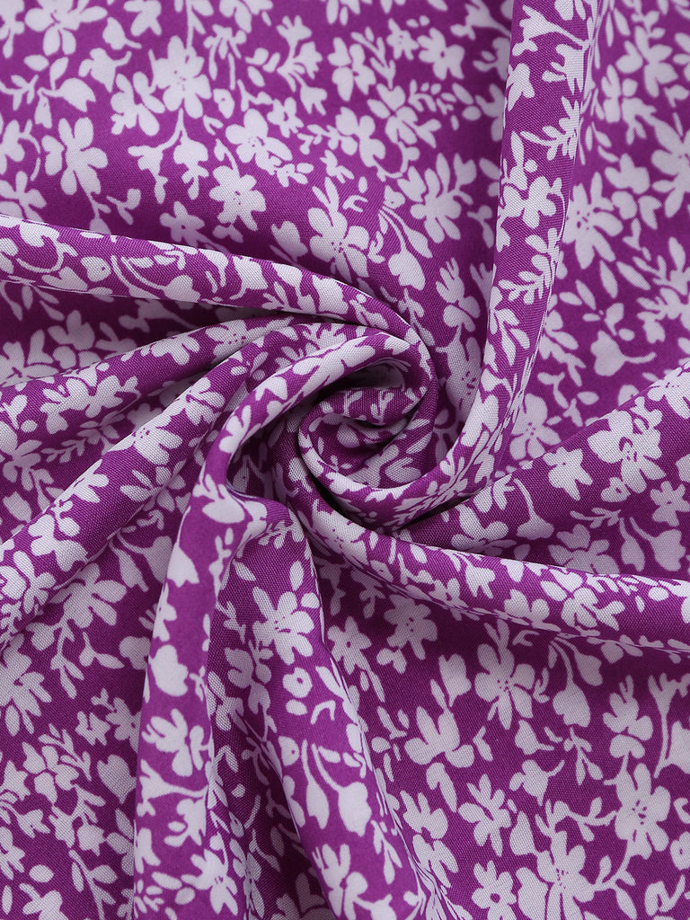Purple-1940s-Ditsy-Floral-Short-Sleeves-Fitted-Midi-Dress, vintage, retro, dress