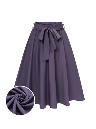 Purple 1940s Solid Skirt with Belt - vintage skirt, retro style