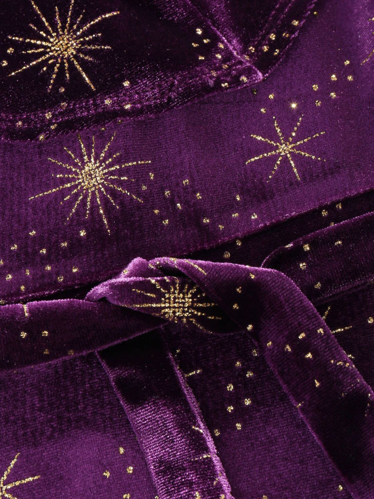 Velvet V-Neck Star & Moon Ruffle Midi Dress Purple Velvet V-Neck Star & Moon Ruffle Midi Dress Purple