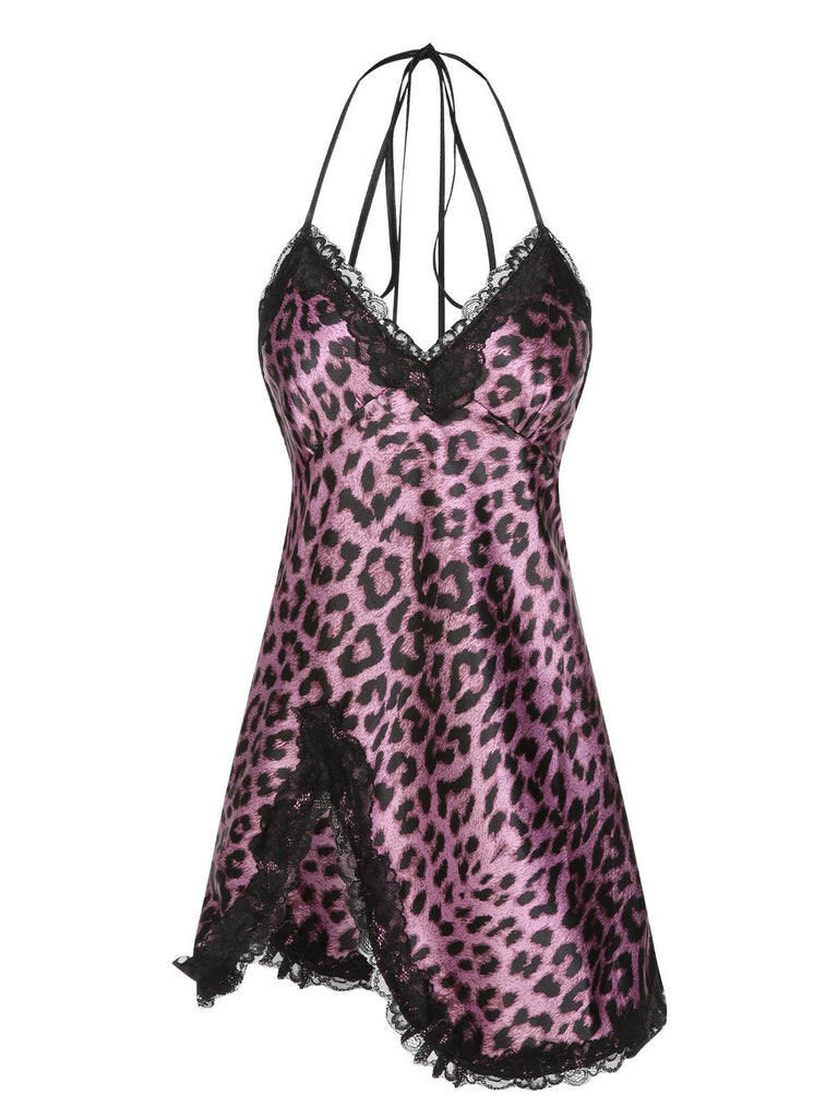 Purple 1950s Leopard Lace Patchwork Suspender Sleepwear, vintage fashion, retro style - perfect for women who love vintage and retro fashion