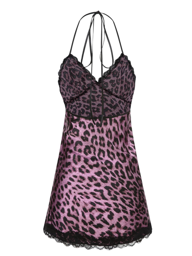 Purple 1950s Leopard Lace Patchwork Suspender Sleepwear, vintage fashion, retro style - perfect for women who love vintage and retro fashion