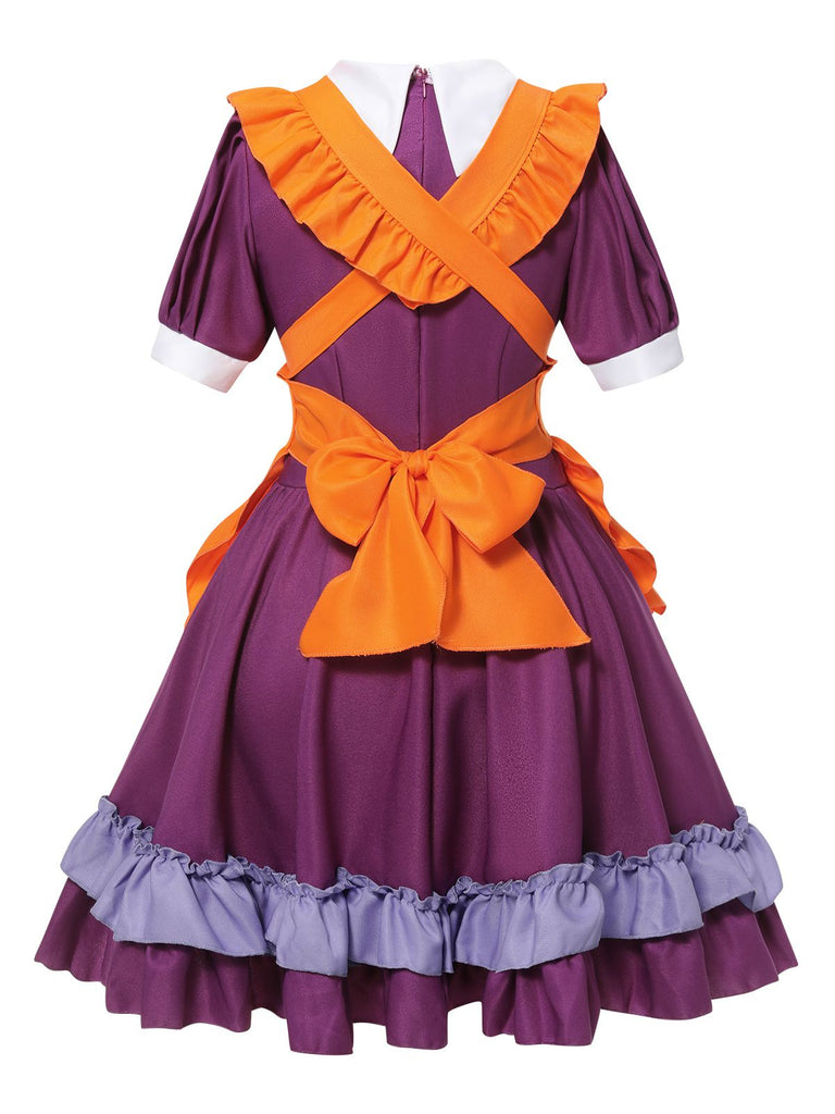 Purple 1950s Oktoberfest Bow Ruffled Hem Dress: where 1950s romance meets her modern spirit