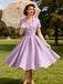 Purple 1950s Plaid Square Neck Button Swing Dress - vintage dress, retro fashion, rockabilly