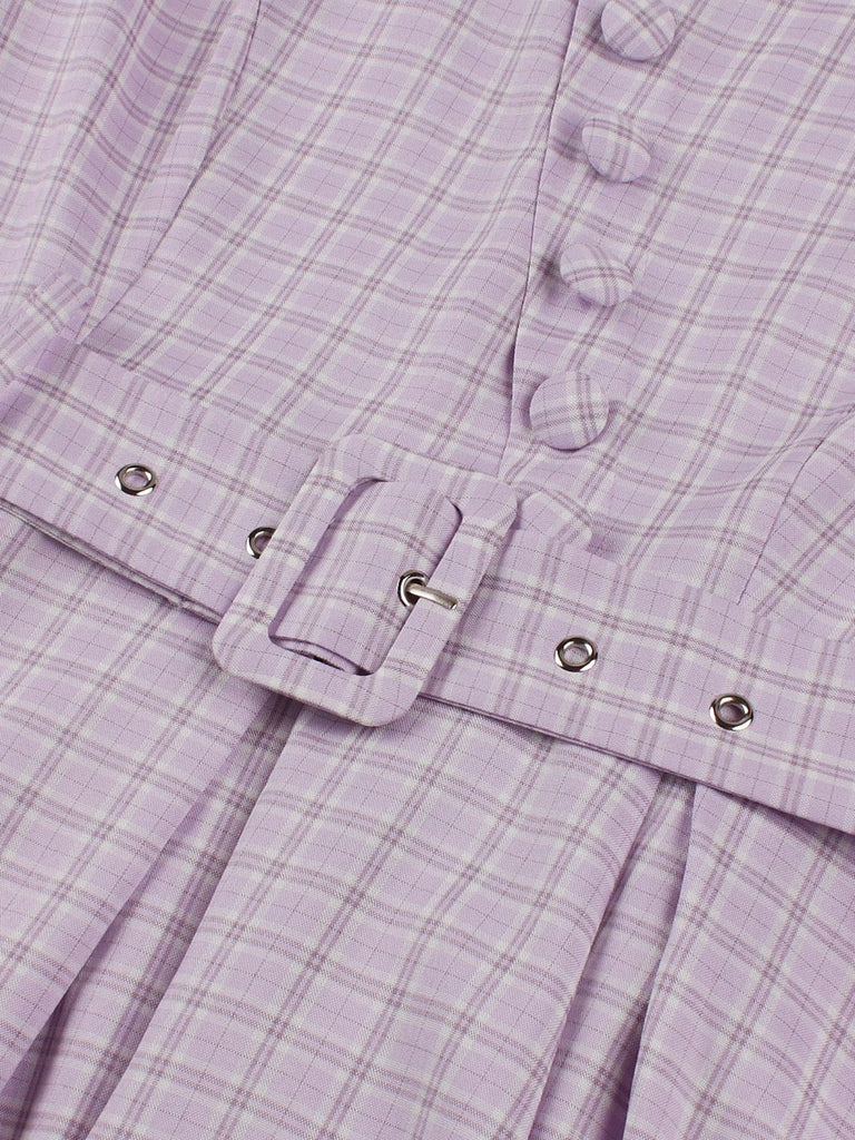 1950s Retro Vintage Midi Dress Short Sleeves With Belt Checkered / Gingham Square Neck Fancy Dress Women s Casual Dailywear Tea Party Adults Dress 1950s Retro Vintage Midi Dress Short Sleeves With Belt Checkered / Gingham Square Neck Fancy Dress Women s Casual Dailywear Tea Party Adults Dress