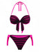 Purple 1960s Halter Striped Bow-Tie Bikini Set: beautiful vintage swimwear, retro swimsuit, pin-up style with timeless appeal