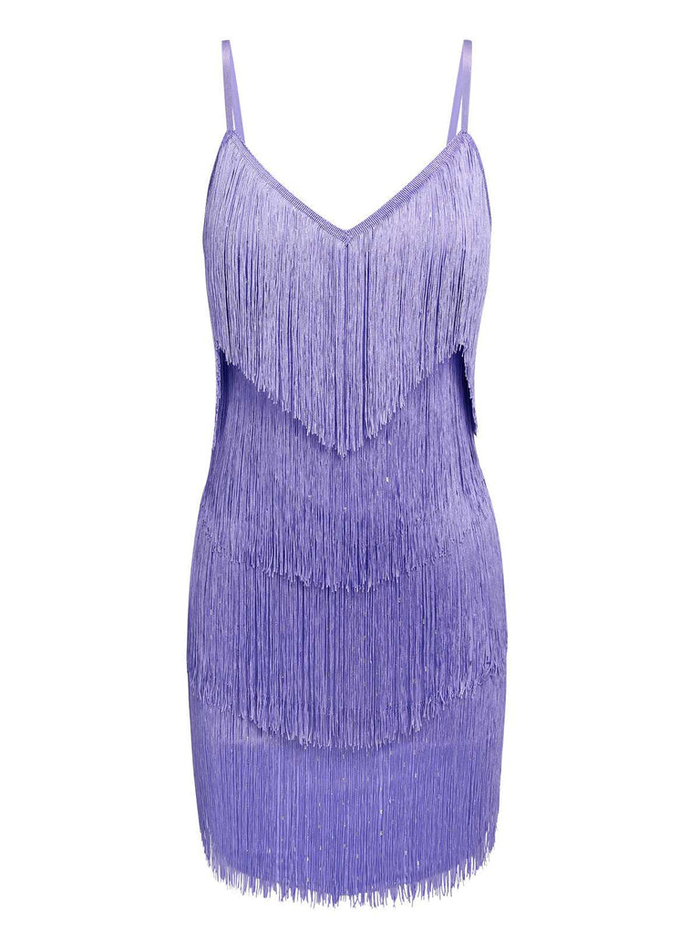 Fringe Trim Spaghetti Strap Sequin Mini Dress in Pruple Fringe Trim Spaghetti Strap Sequin Mini Dress in Pruple