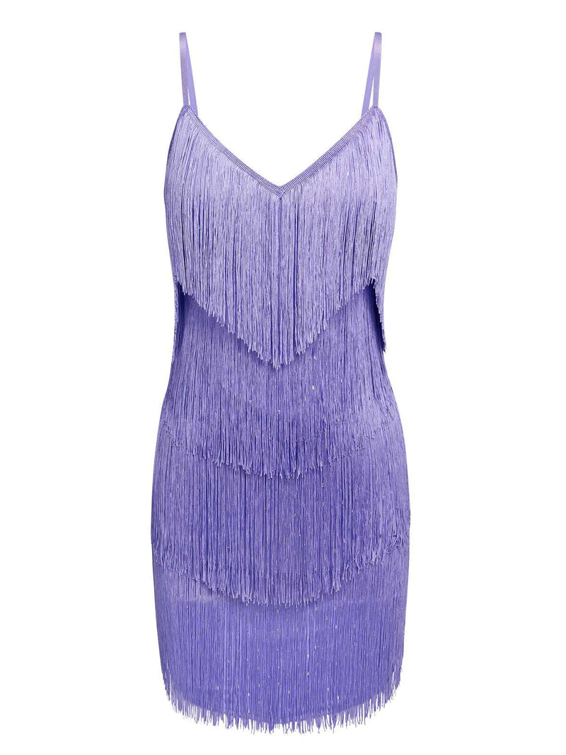 purple fringe dress Purple 1960s Spaghetti Strap Fringe Dress