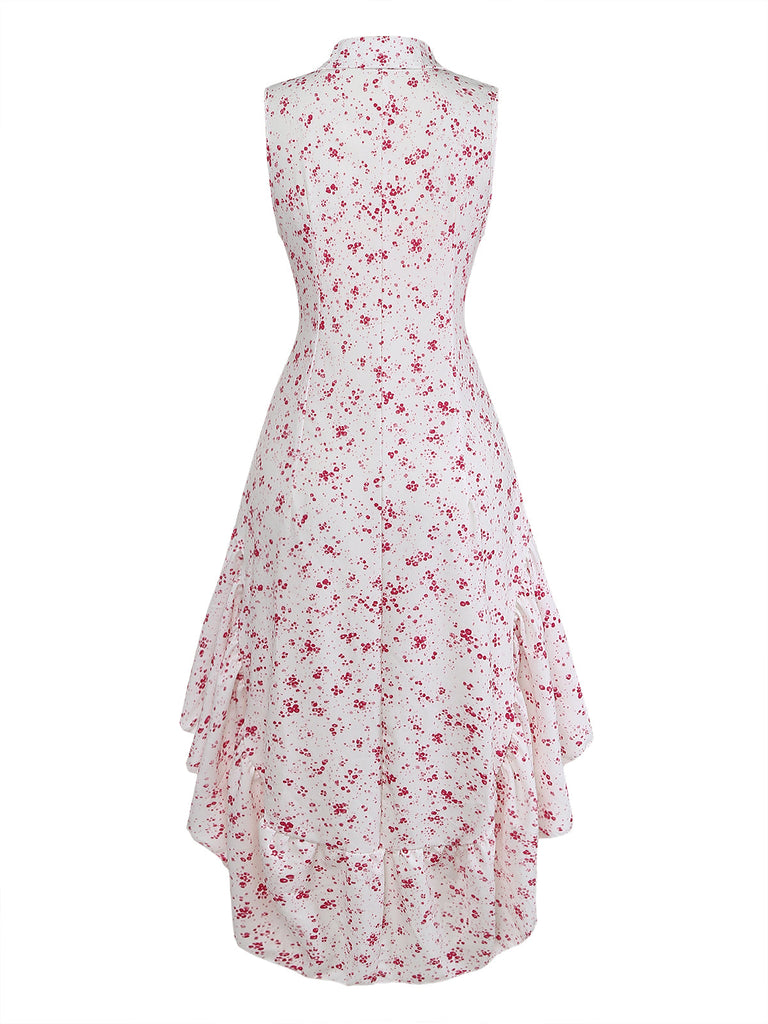 Purple 1970s Ditsy Floral High-Low Ruffle Hem Dress