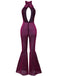Purple 1970s Sheer Glitter Disco Halter Jumpsuit - vintage jumpsuit, retro fashion