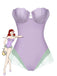 She's wearing Purple 1970s Shell Mermaid Bandeau One-Piece Swimsuit and the whole beach remembers the 1970s
