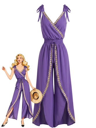 Purple 1940s V Neck Vintage Jumpsuit