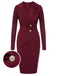 Purplish Red 1940s Solid Long Sleeved Lapel Dress, vintage dress, retro fashion - perfect for women who love vintage and retro fashion