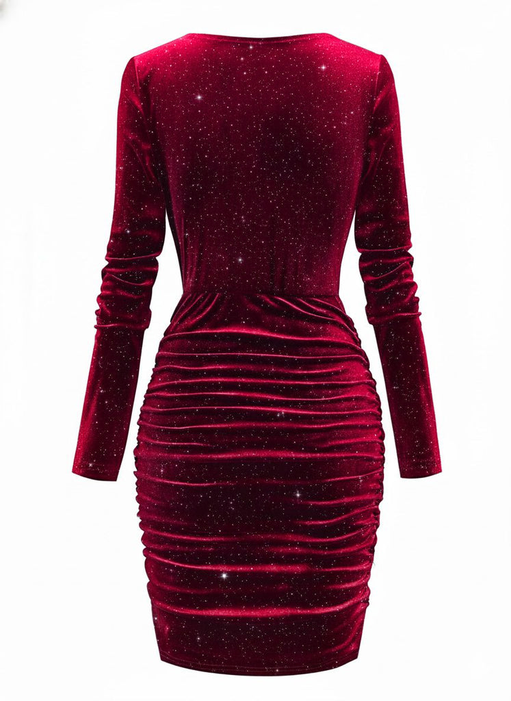 1960s Solid Velvet Long Sleeve Cowl Neck Dress