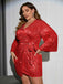 [Plus Size] 1960s Sequined Flare Sleeve Solid Wrap Dress