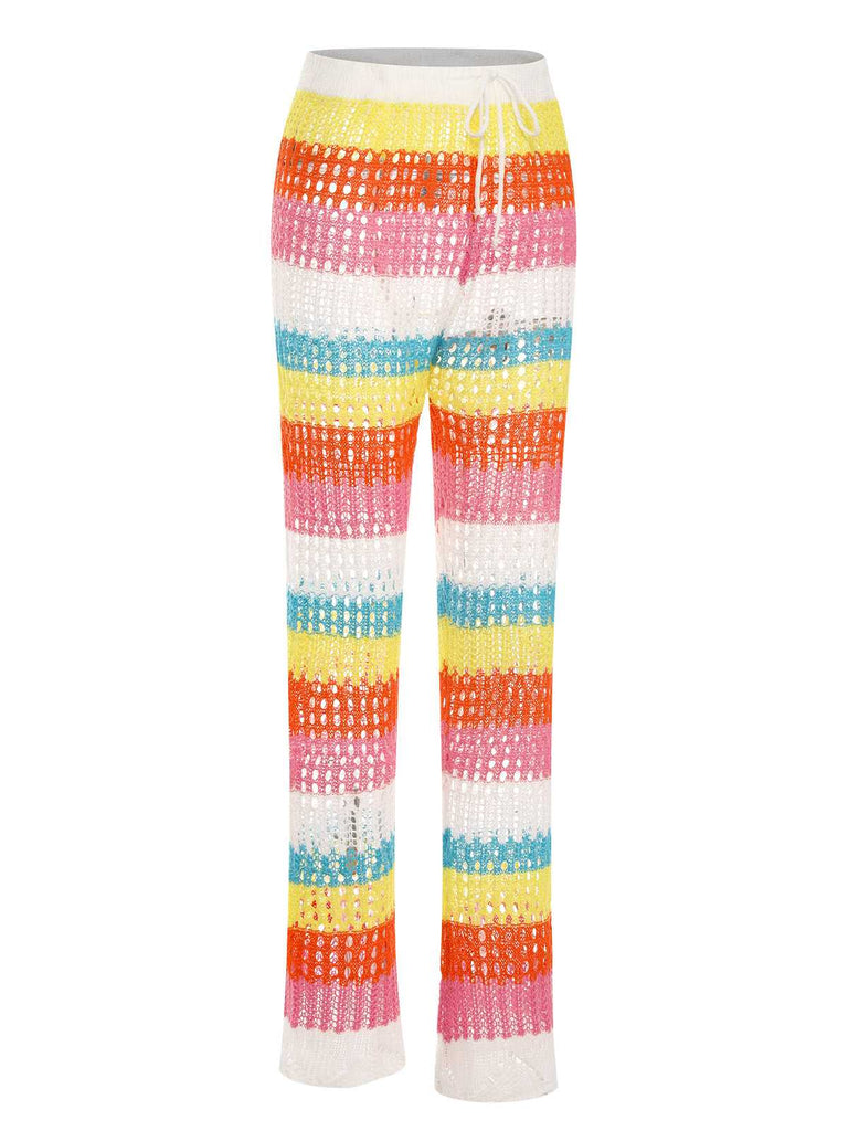 Rainbow 1970s Hollow Knitted Beach Pants: 1970s Riviera elegance, reimagined for her