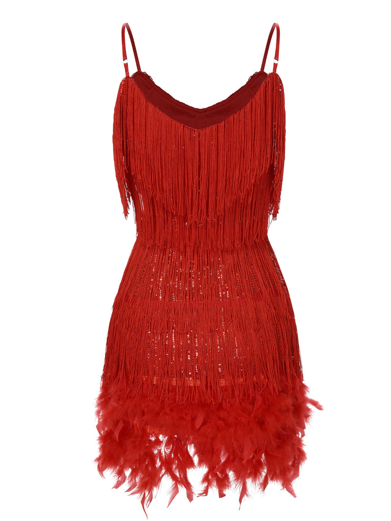 Shimmering Cocktail Tassel Fringe Spaghetti Straps Sequin Mini Dress Shimmering Cocktail Tassel Fringe Spaghetti Straps Sequin Mini Dress