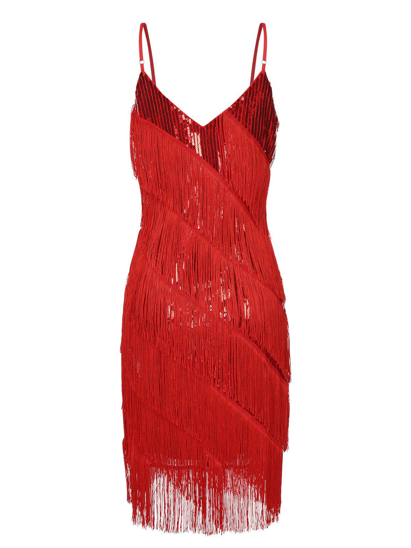 red sequin fringe dress 1920s Spaghetti Strap Leely Women White Chiffon and playful fringe accents back to school fall 24 collection Color:Mountain Ridge