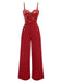 Red 1930s Christmas Elk Gilded Velvet Jumpsuit, vintage romper, retro jumpsuit - perfect for women who love vintage and retro fashion
