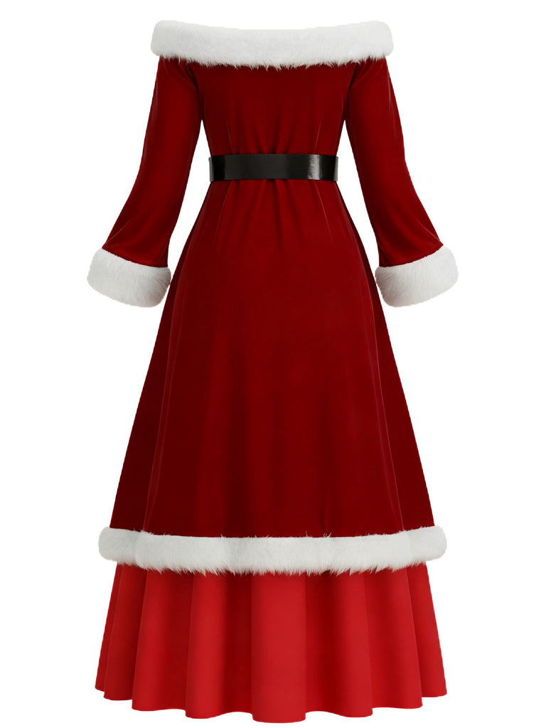 Red 1930s Christmas Velvet Faux Fur Trim Dress - vintage dress, retro fashion, elegant red