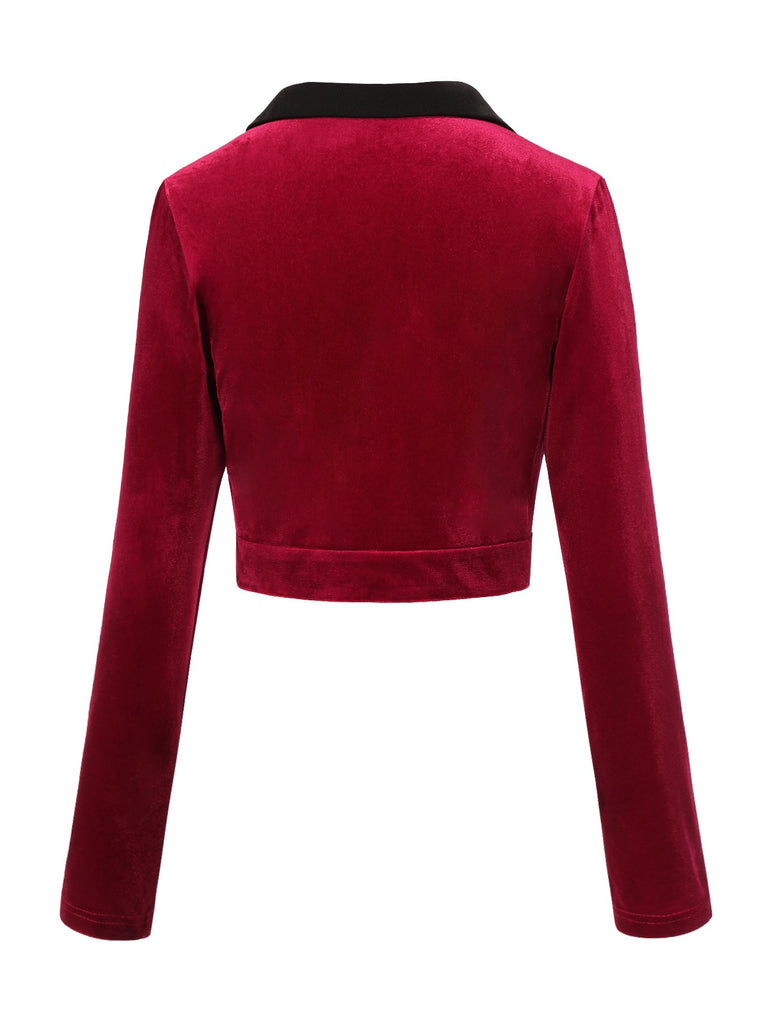 Red 1930s Contrast Lapel Velvet Bolero Jacket, vintage coat, retro outerwear - perfect for women who love vintage and retro fashion