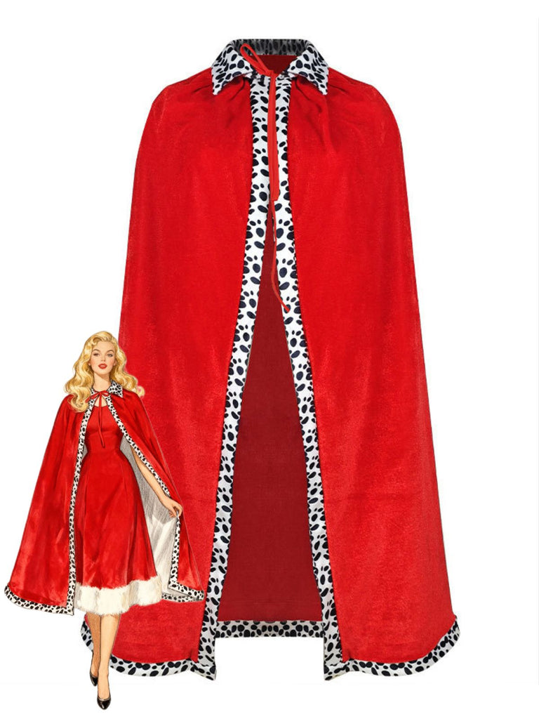 Red 1930s Cruella Dalmatian Trimmed Tie Neck Cape - vintage fashion, retro style, elegant red
