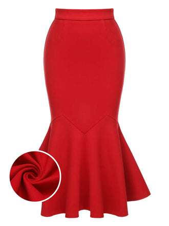 Red 1930s Elastic Solid Mermaid Skirt: timeless style reimagined