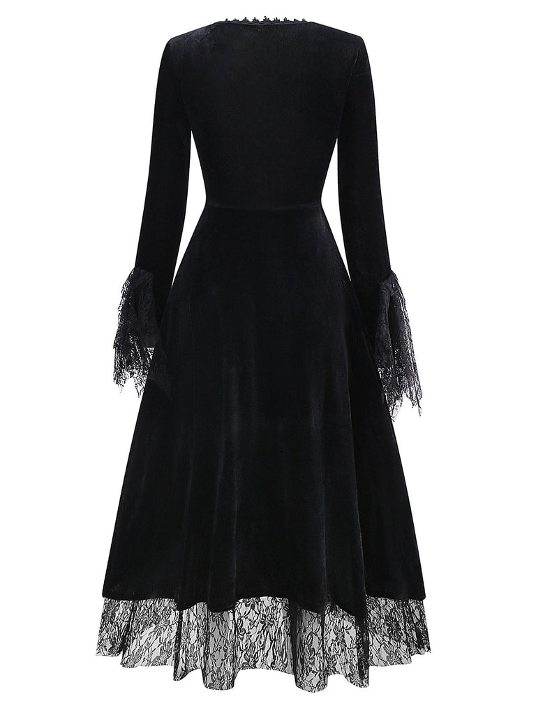 Red 1930s Halloween Vampire Queen Lace-Up Dress Red 1930s Halloween Vampire Queen Lace-Up Dress