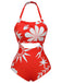 She's wearing Red 1930s Halter Floral One-Piece Swimsuit and the whole beach remembers the 1930s