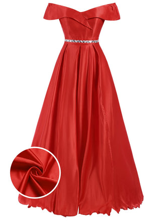She slips into this Red 1930s Off-Shoulder Maxi Evening Dress and suddenly it's a 1930s daydream