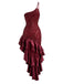 Red 1930s One-Shoulder Sequin Ruffled High-Low Dress - vintage dress, retro fashion, elegant red