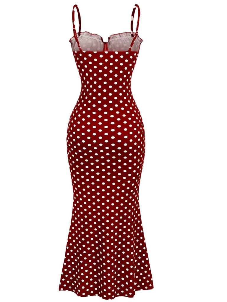 Red 1930s Polka Dot Spaghetti Strap Bodycon Dress, vintage dress, retro fashion - perfect for women who love vintage and retro fashion