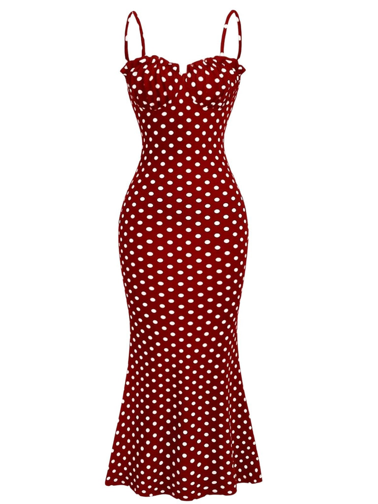 Red 1930s Polka Dot Spaghetti Strap Bodycon Dress, vintage dress, retro fashion - perfect for women who love vintage and retro fashion