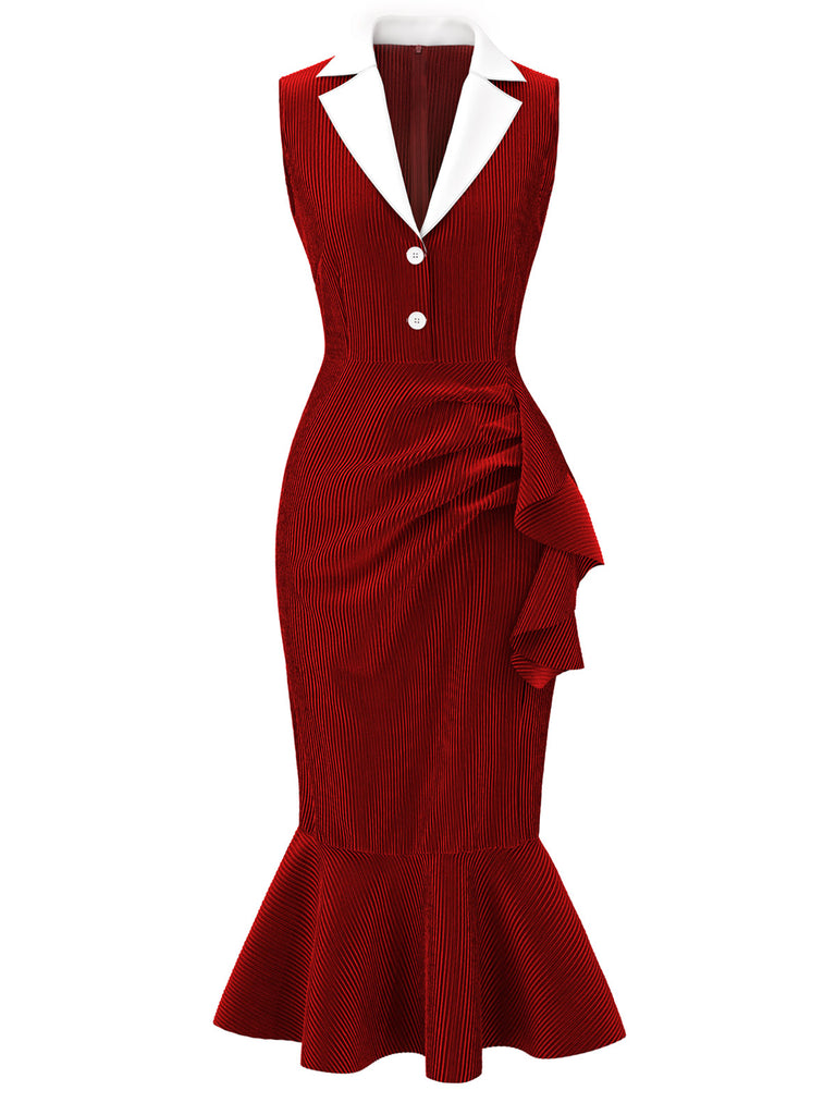 She slips into this Red 1930s Reflective Corduroy Fishtail Dress and suddenly it's a 1930s daydream