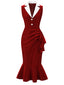 Red 1930s Reflective Corduroy Fishtail Dress