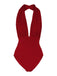 Red 1930s Retro Halter Solid One-piece Swimsuit: timeless style reimagined