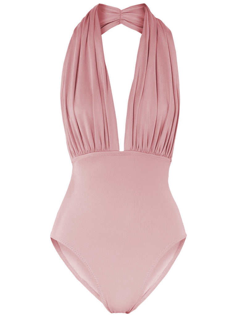 Red 1930s Retro Halter Solid One-piece Swimsuit: timeless style reimagined