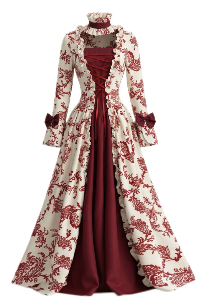 Red Rococo Floral Corset Dress Gothic Renaissance Masquerade Ball Gown Victorian Halloween Dress