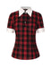 Red 1930s Shirt Collar Gingham Plaid Top - vintage fashion, retro style, elegant red