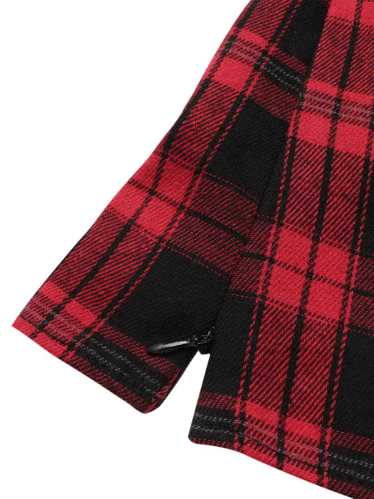 Red 1930s Shirt Collar Gingham Plaid Top - vintage fashion, retro style, elegant red