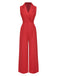Red 1930s Solid Lapel Wide Leg Jumpsuit, vintage romper, retro jumpsuit - perfect for women who love vintage and retro fashion