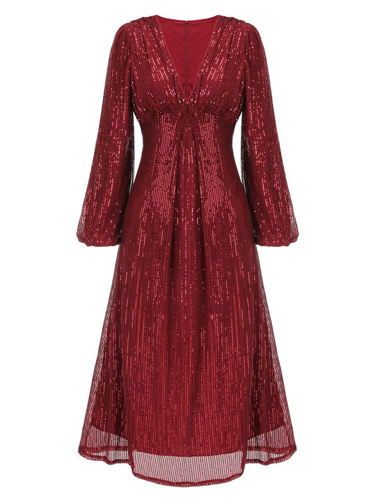Red 1930s Solid Sequined V-Neck Shift Dress, vintage dress, retro fashion - perfect for women who love vintage and retro fashion