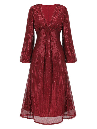 Red 1930s Solid Sequined V-Neck Shift Dress, vintage dress, retro fashion - perfect for women who love vintage and retro fashion